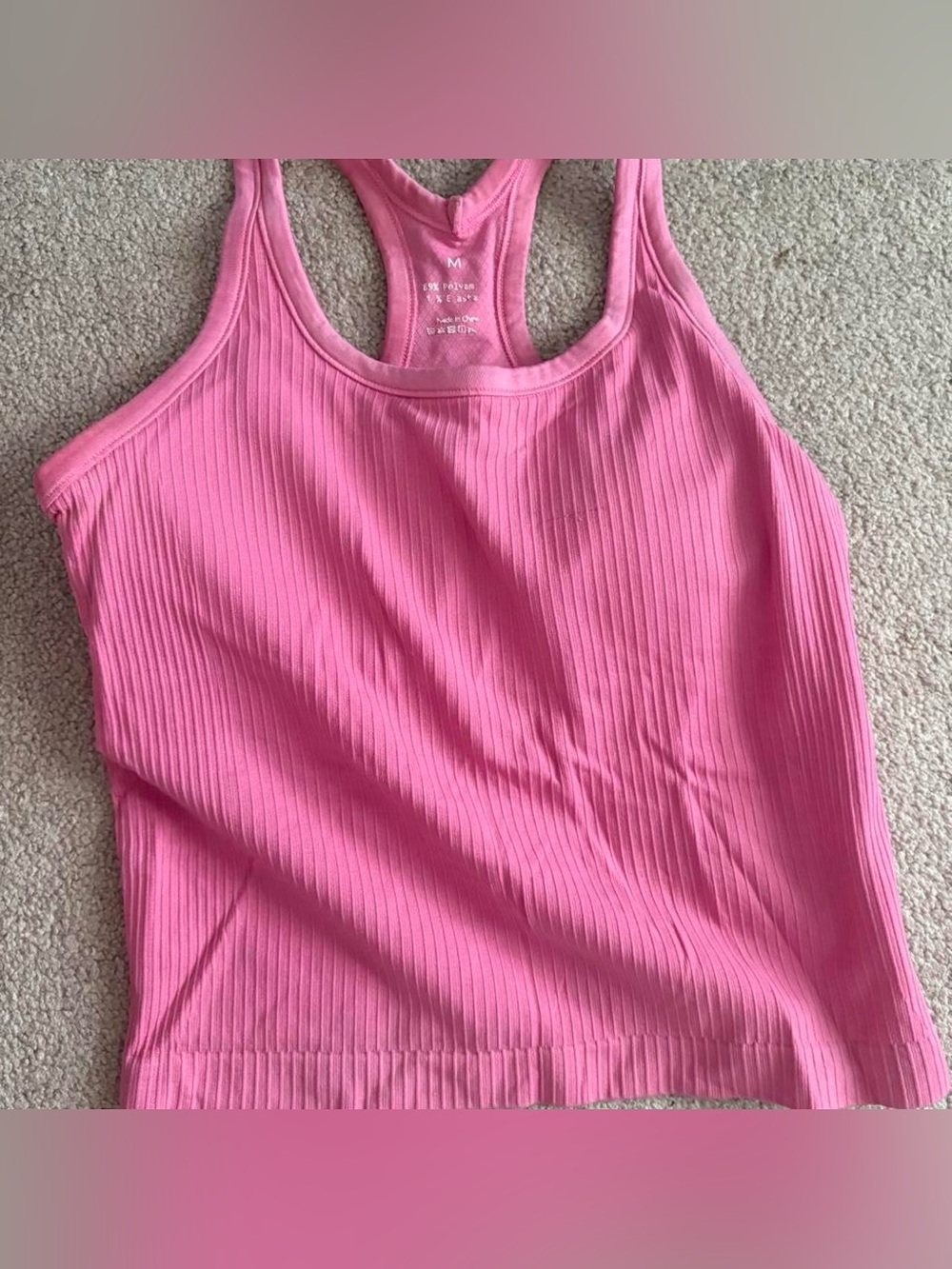 Pink ribbed tank top with built in bra